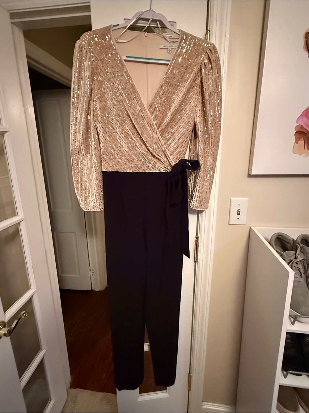 Sequined Wrap Jumpsuit with Black Trousers